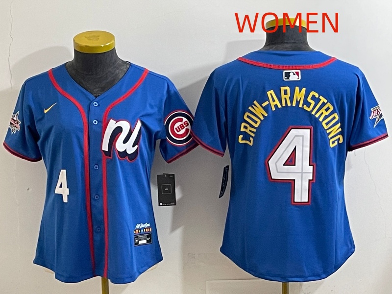 Women Chicago Cubs 4 Crow-Armstrong Blue MLB All star Nike 2025 Jersey style 001